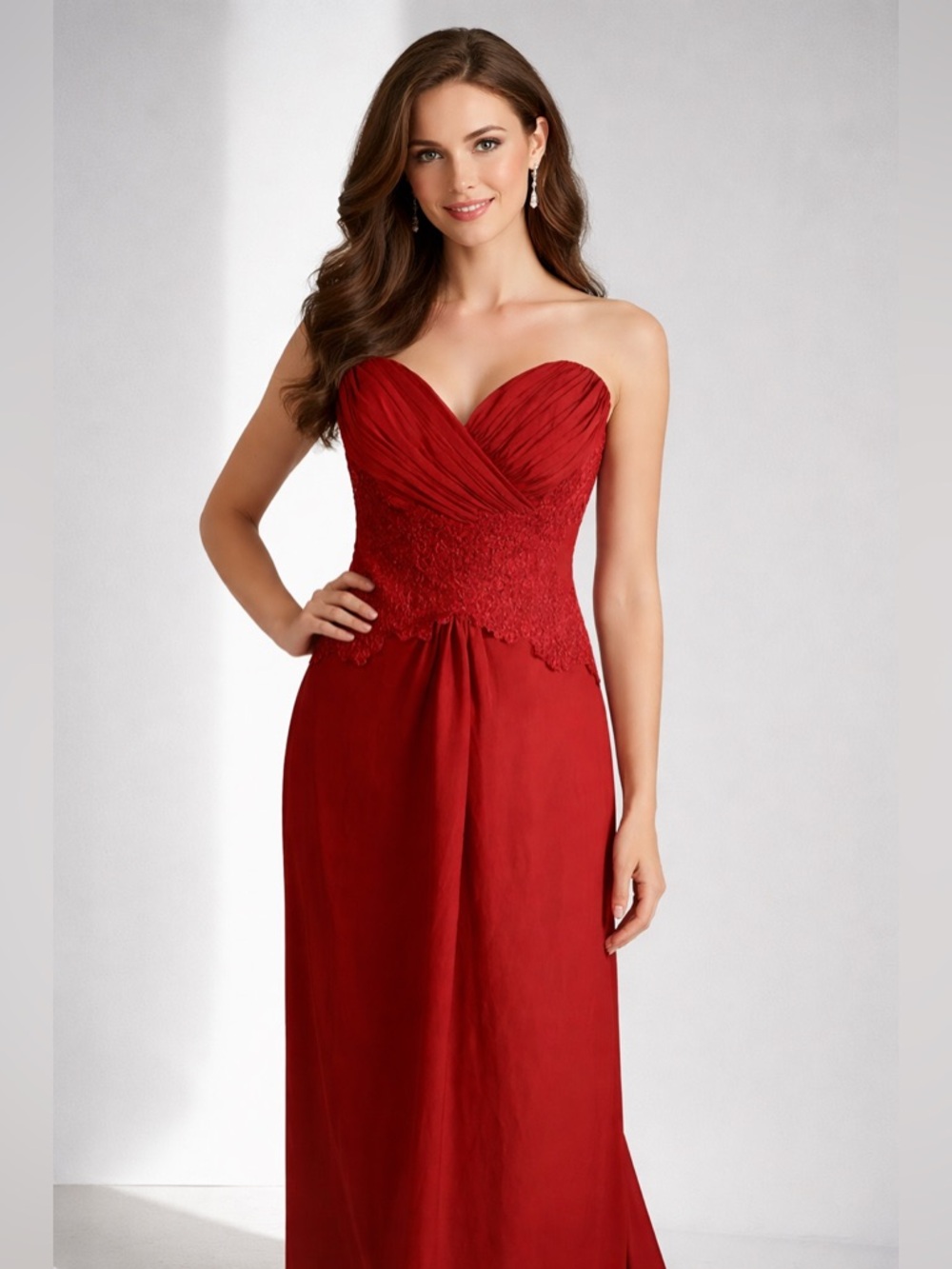 Sz 10 Red Lace & Chiffon formal strapless sweetheart Dress by Jordan designs